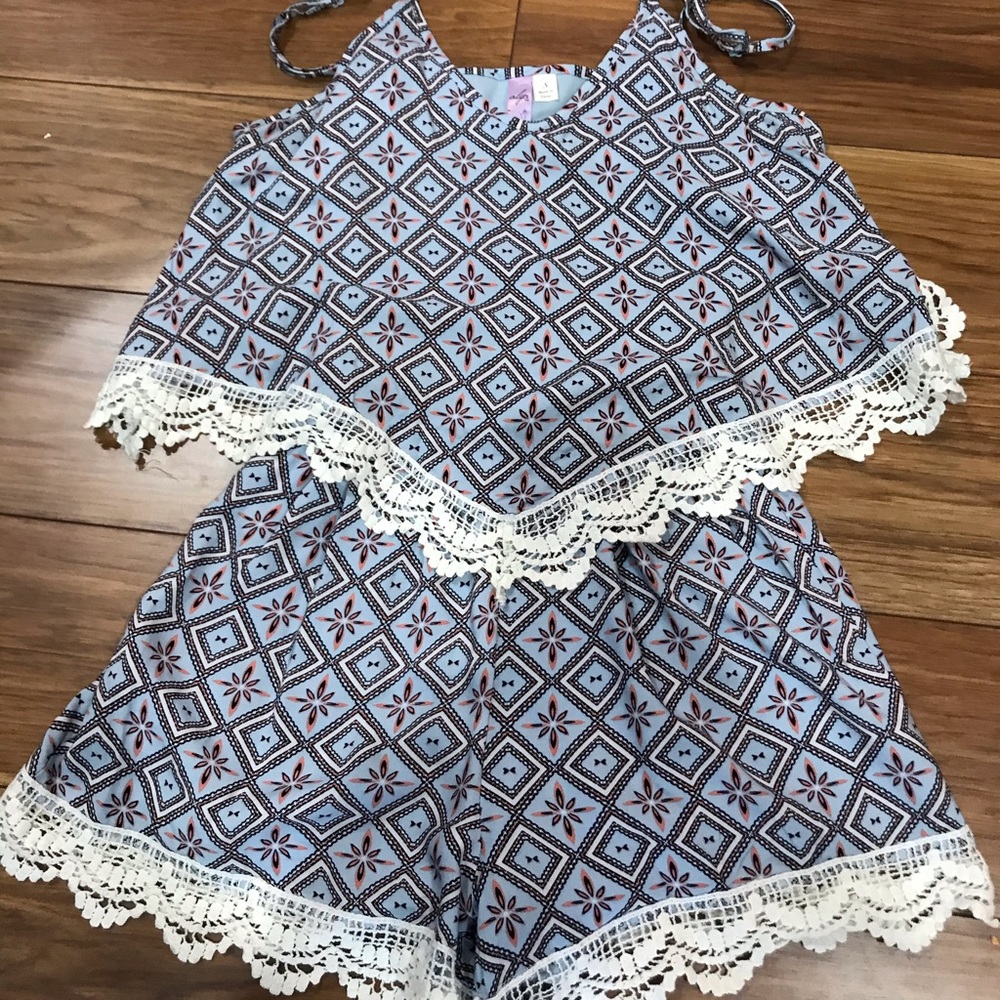 Alya Blue & White Lace Romper